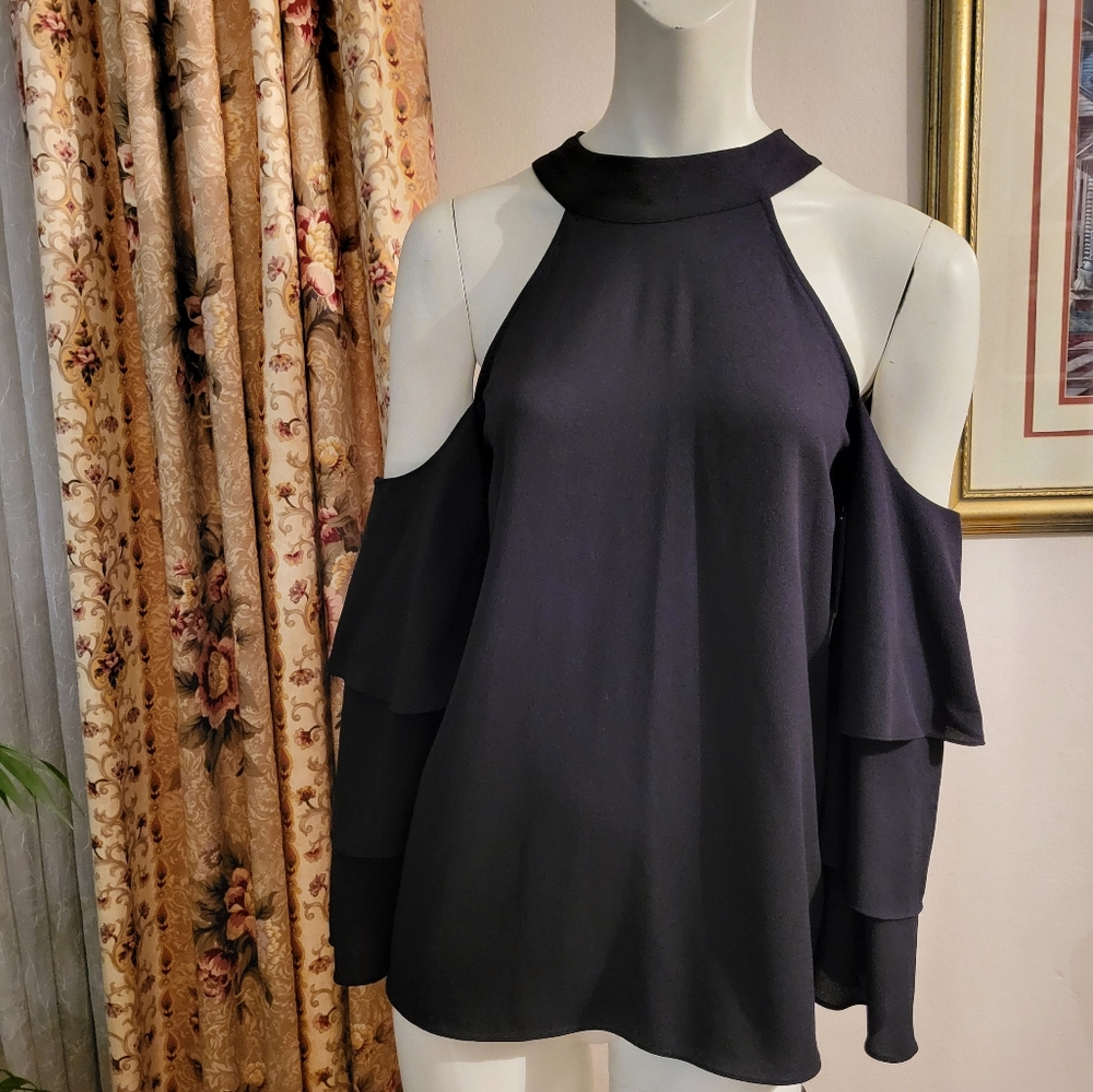 Black off the shoulder, ruffle sleeves top. By 1.State, XS,